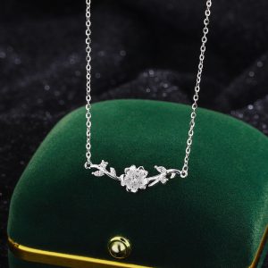 Sterling silver cherry blossom necklace, exquisite floral branch clavicle chain pendant for women.