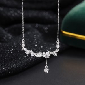 Sterling silver star zircon tassel necklace for women, exquisite accessory, new clavicle chain.