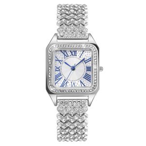 Fashionable square women's watch with full diamonds, quartz watch