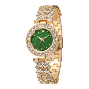 New diamond-encrusted fuchsia green dial women's bracelet watch, a niche high-end timepiece.