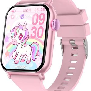Smart Watch for Kids, 12 Puzzle Games HD Touch Screen Watches, Step Counter, Heart Rate and Sleep Monitor, Flashlight, 12/24 hr Educational Toys Birthday Gifts for Girls Ages 6-12 (Pink)